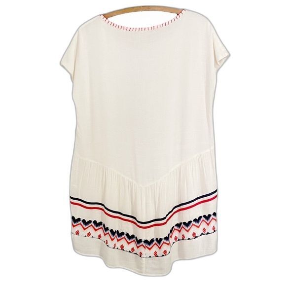 THML Mini Dress Women's Size Medium Cream Boho Tribal Embroidered Dropped Waist - Picture 3 of 10